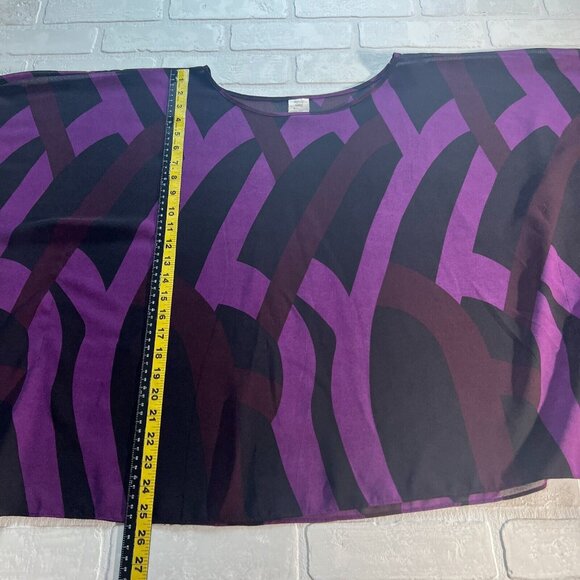 Draped Blouse Top Womens Large‎ Purple Black Sheer Geometric Statement Sleeve 14 - Picture 3 of 16
